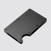 Back view of the RFID compact aluminum wallet in black, highlighting its minimalist and lightweight design.