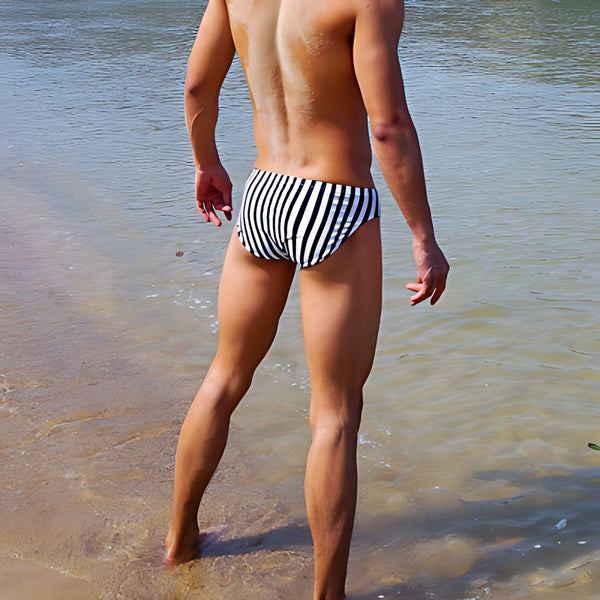 Black & White Vertical Stripe Swim Briefs - CrownJewel.co