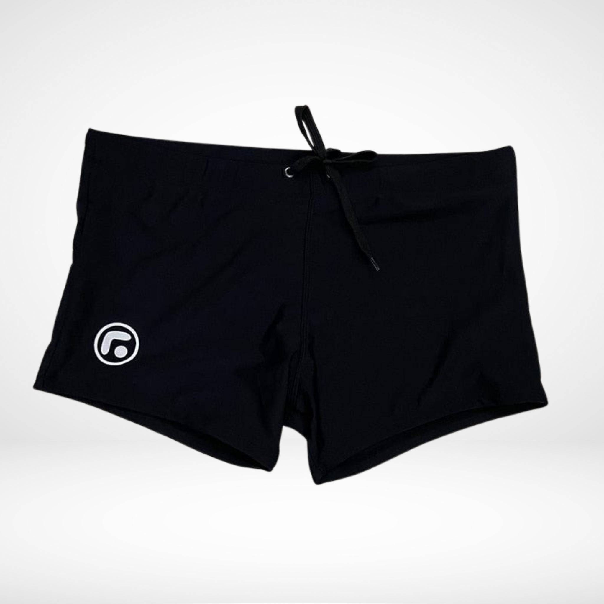 Drawstring Square Cut Swim Trunks - Black