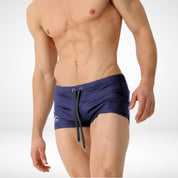 Drawstring Square Cut Swim Trunks - Navy