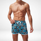 Hibiscus Floral Hawaiian Swim Trunks - Blue