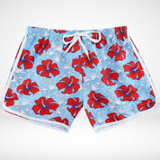 Hibiscus Floral Hawaiian Swim Trunks - Red