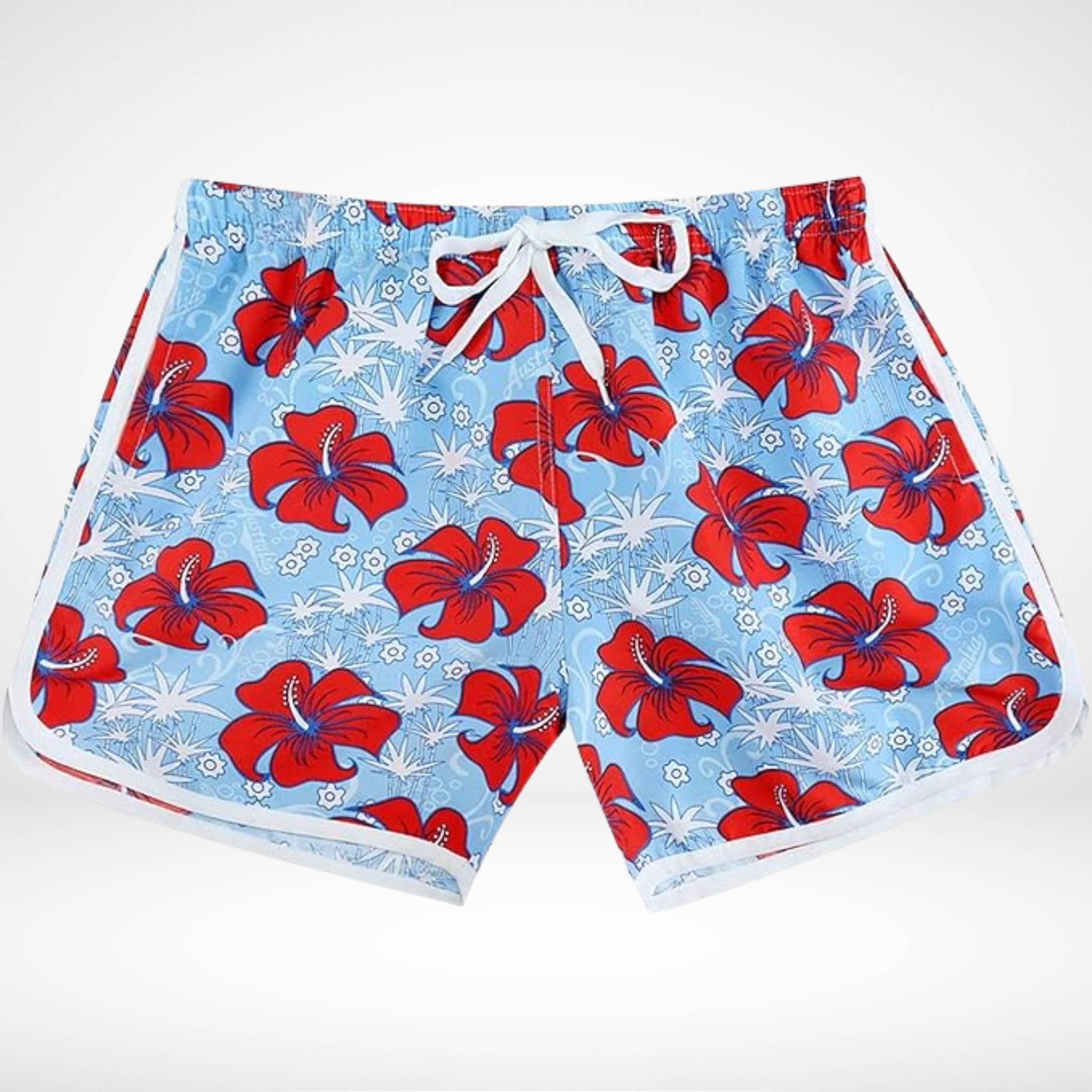 Hibiscus Floral Hawaiian Swim Trunks - Red