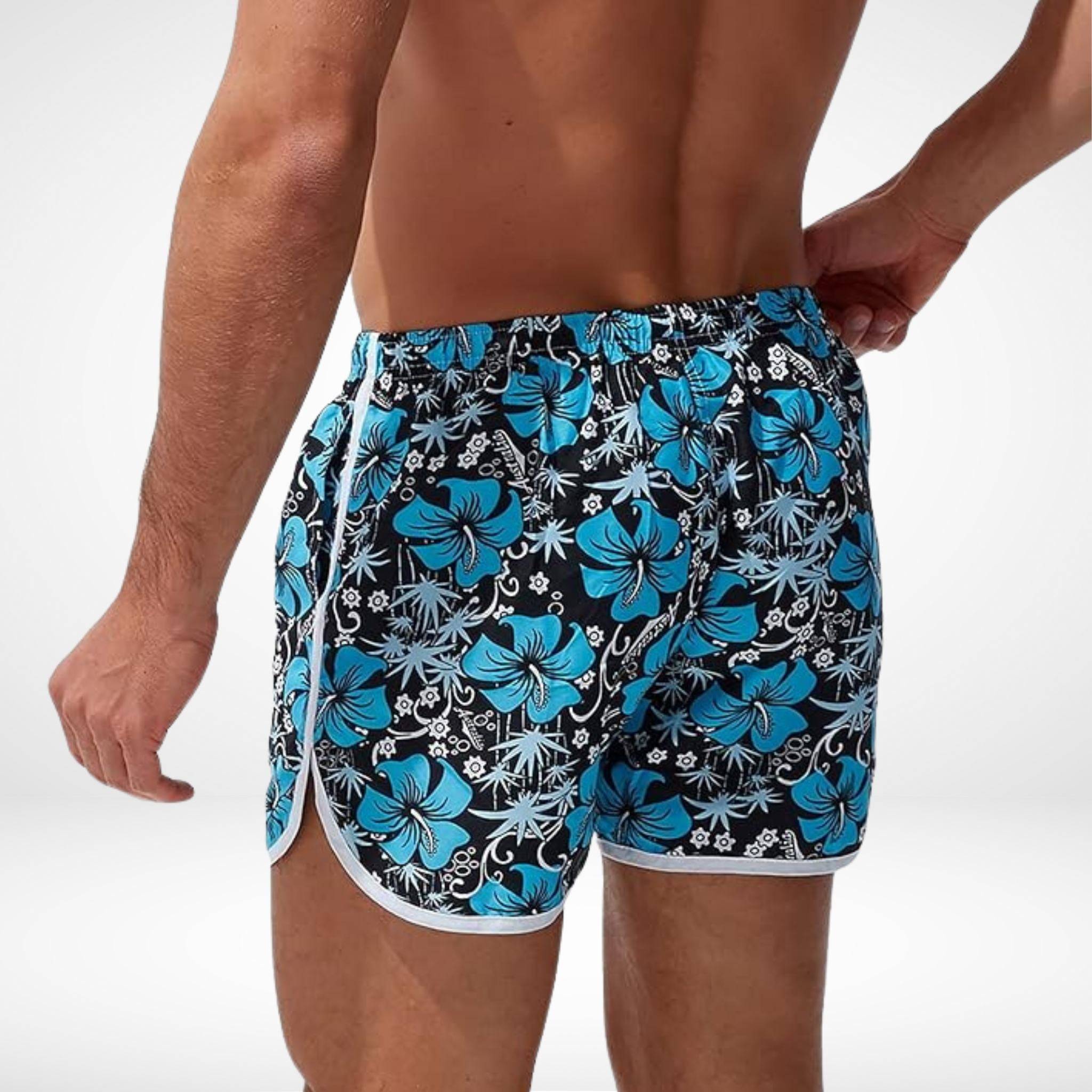 Hibiscus Floral Hawaiian Swim Trunks - Blue