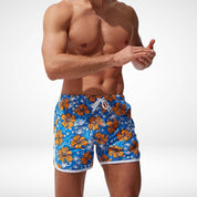 Hibiscus Floral Hawaiian Swim Trunks - Orange