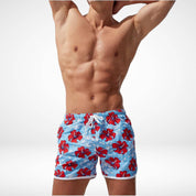 Hibiscus Floral Hawaiian Swim Trunks - Red