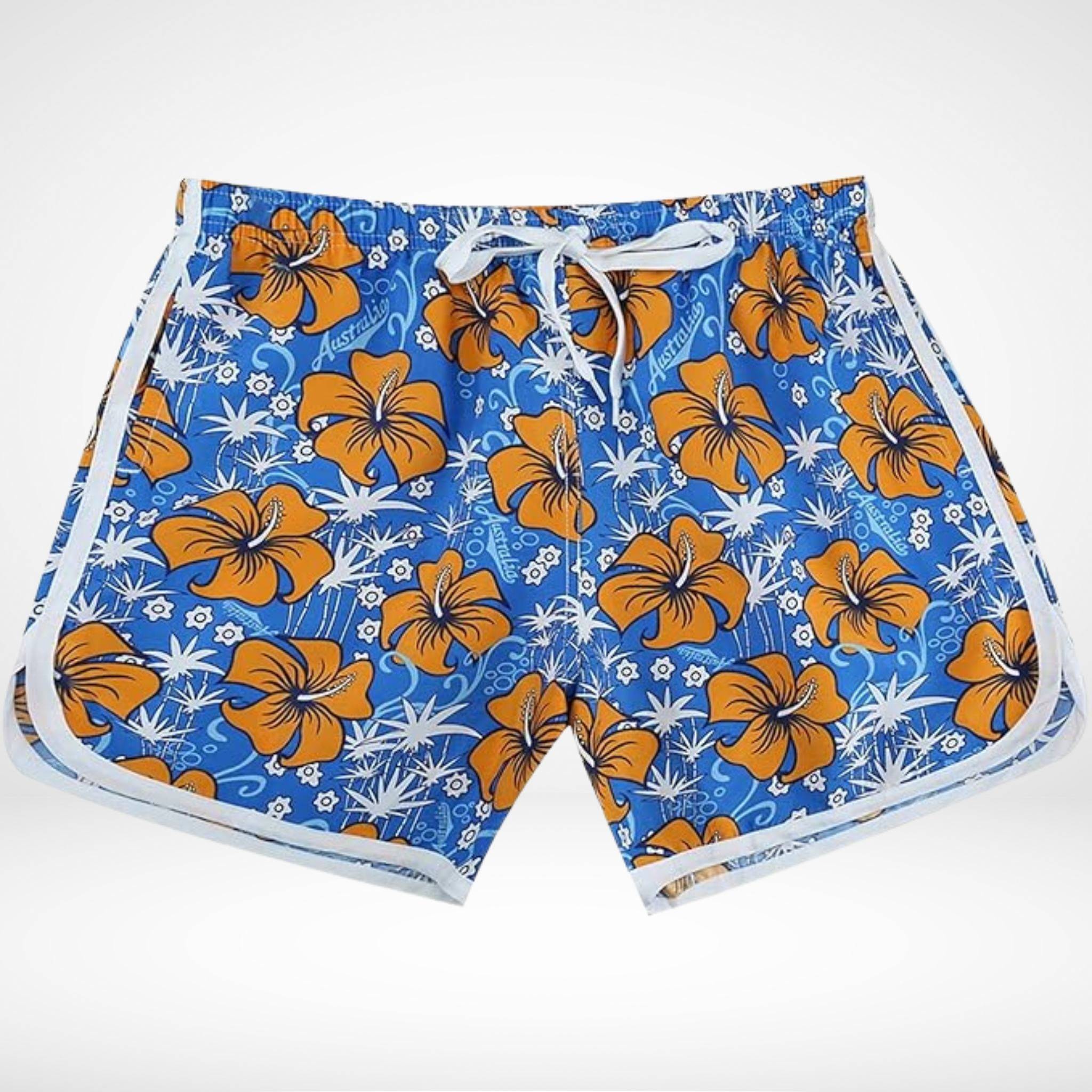 Hibiscus Floral Hawaiian Swim Trunks - Orange