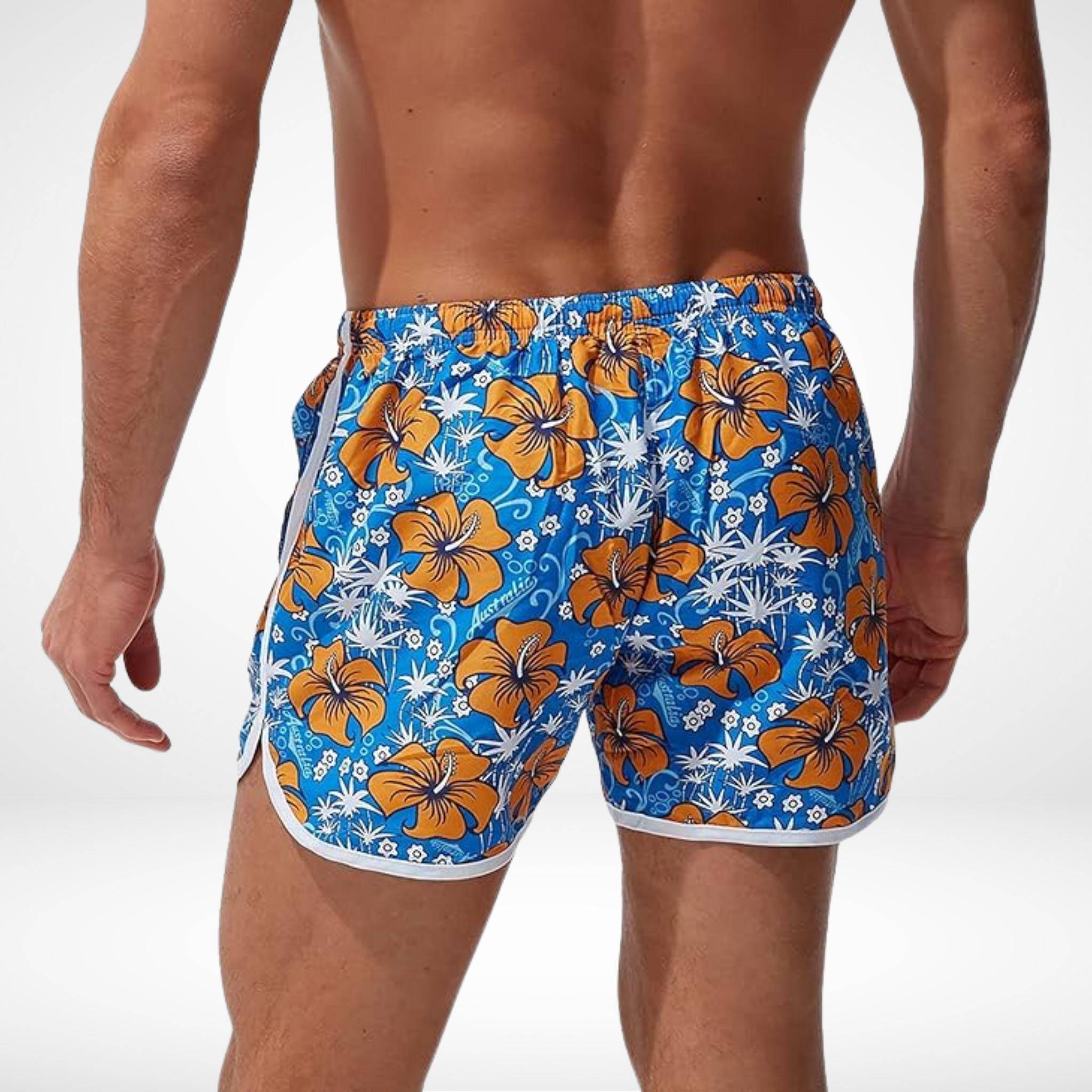 Hibiscus Floral Hawaiian Swim Trunks - Orange