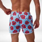 Hibiscus Floral Hawaiian Swim Trunks - Red