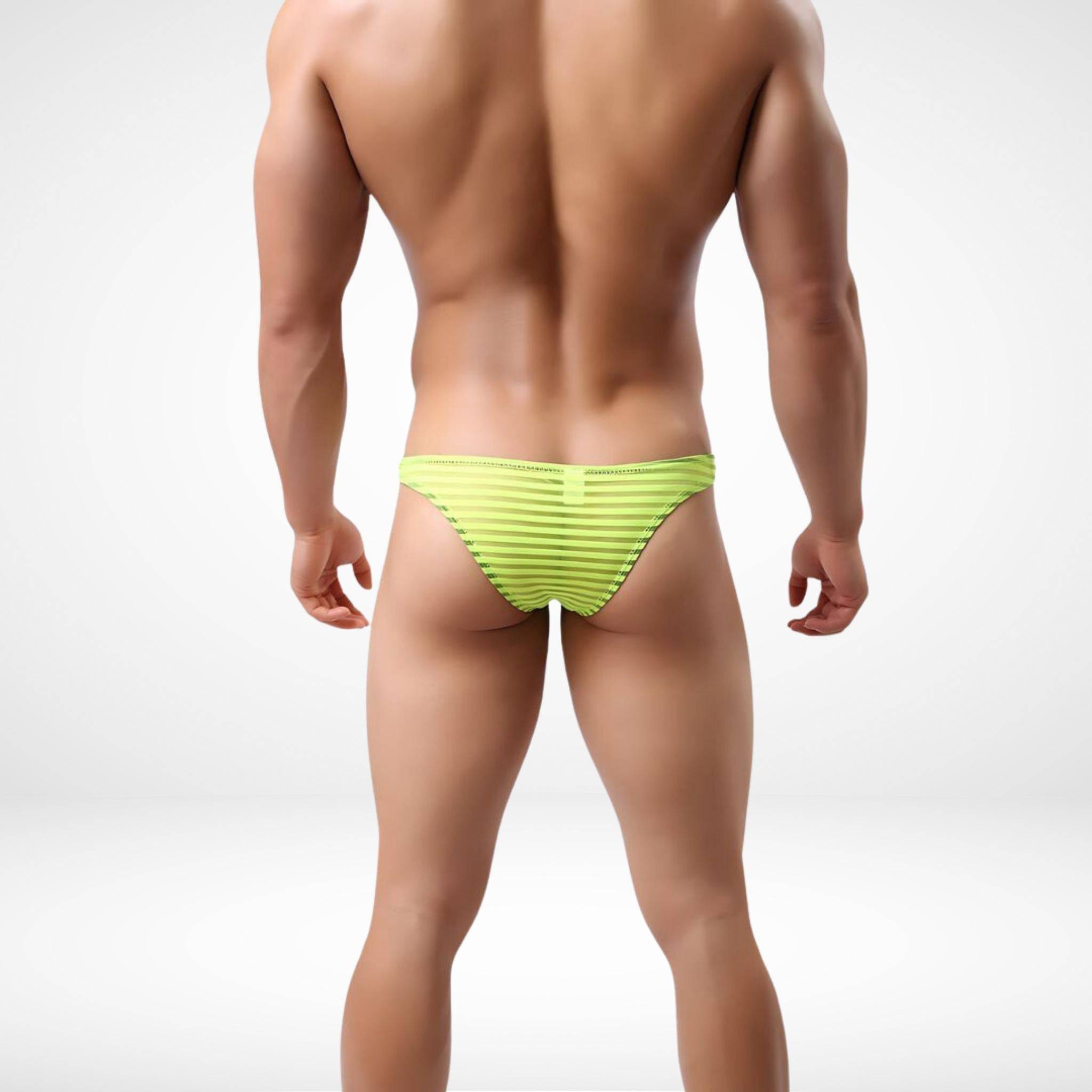 Horizontal Stripe Transparent Men’s Briefs - Yellow