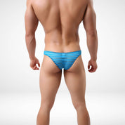 Horizontal Stripe Transparent Men’s Briefs - Blue