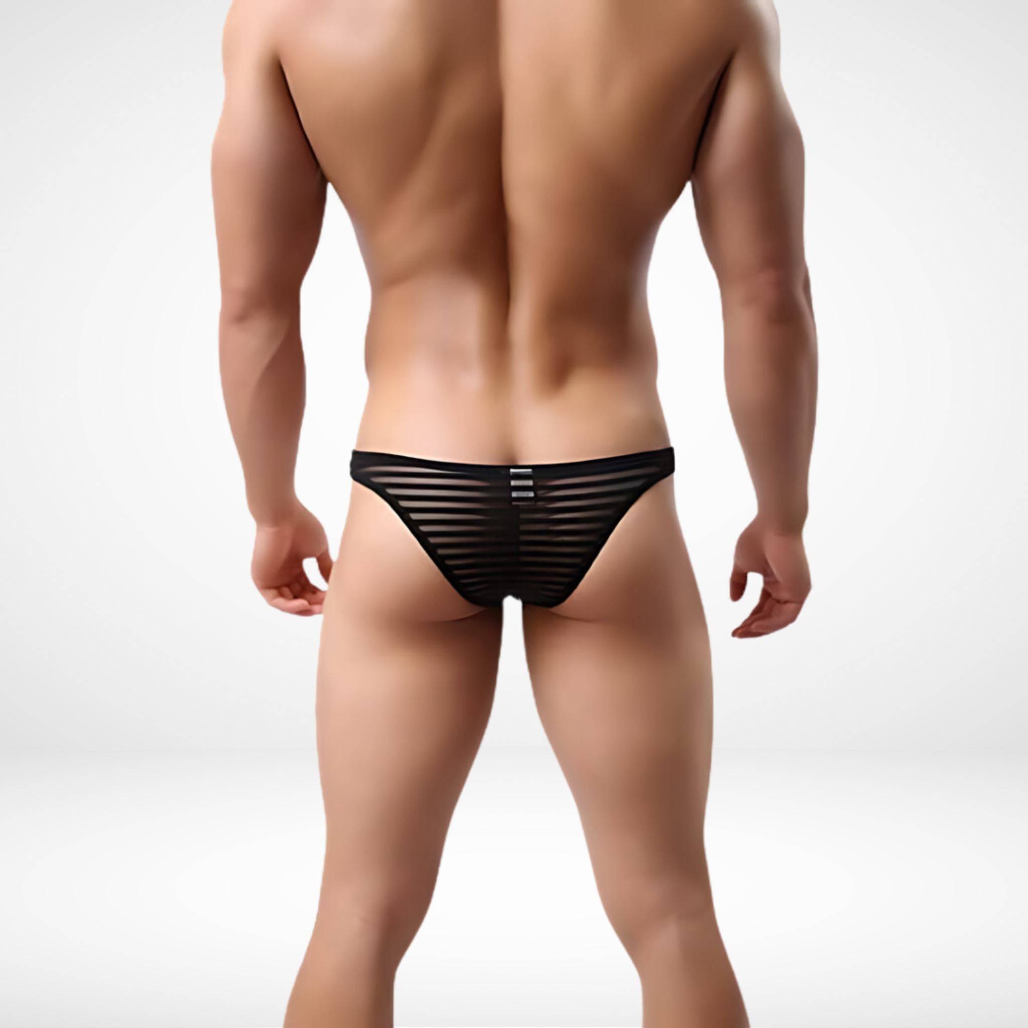 Horizontal Stripe Transparent Men’s Briefs - Black