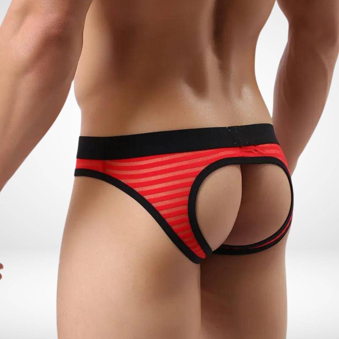 Horizontal Stripe Transparent Open Back Briefs - CrownJewel.co