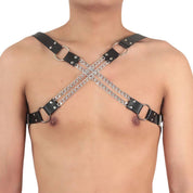 Leather & Chain Cross Chest Adjustable Harness - CrownJewel.co