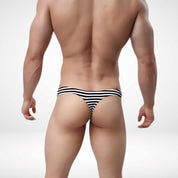 Low - Rise Striped Cotton Thong - CrownJewel.co