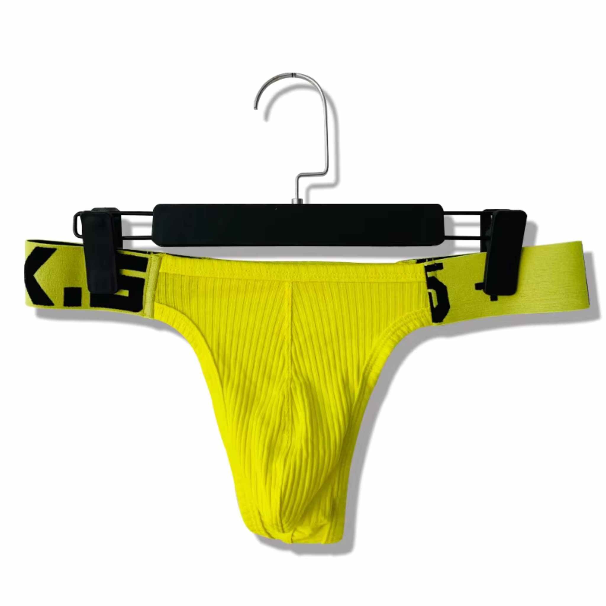 Men’s Ribbed Athletic Thong - Yellow