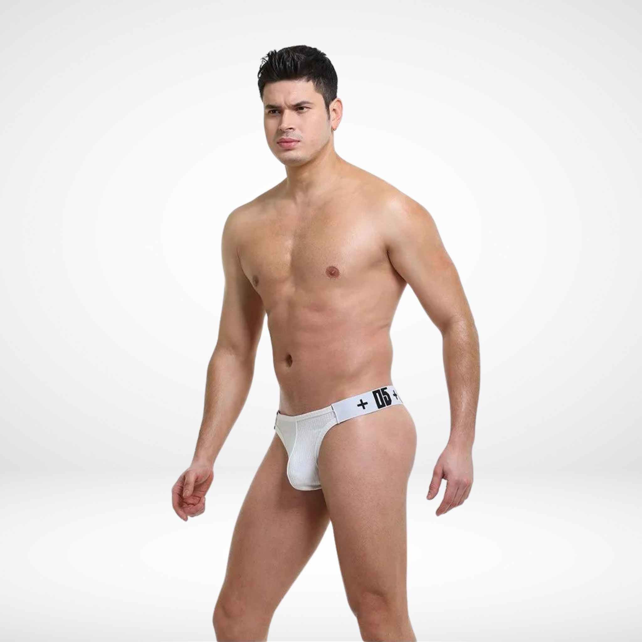 Men’s Ribbed Athletic Thong - White