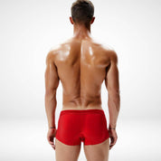 Back view of SeoBean bright red stretch boxer briefs, featuring a snug fit and vibrant color for men's underwear.