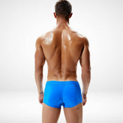 Back view of SeoBean bright blue stretch boxer briefs, showcasing a snug fit and breathable fabric for men's underwear.