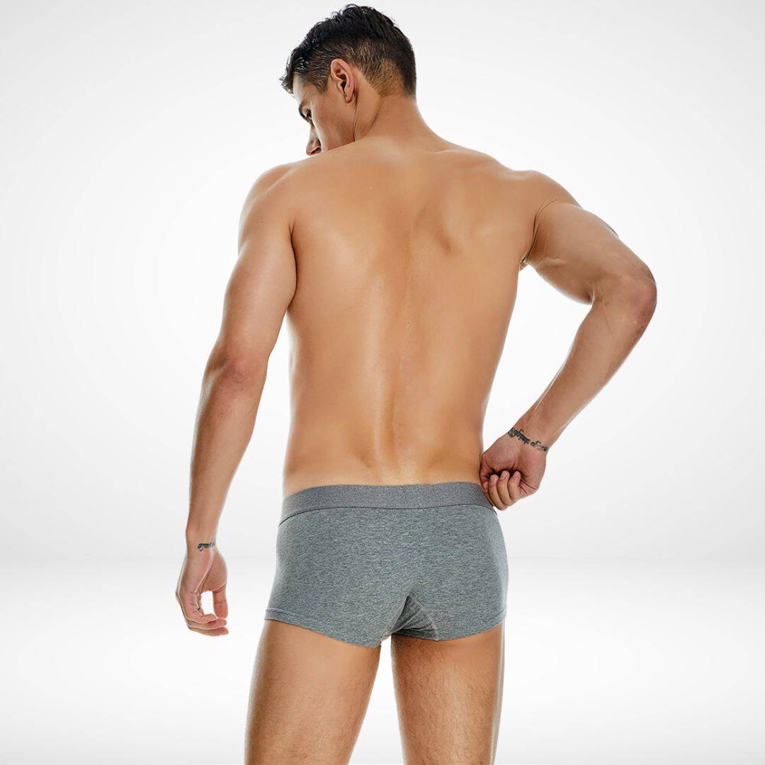 Back view of SeoBean soft breathable cotton men's boxer briefs in heather gray, showcasing a seamless and comfortable design.