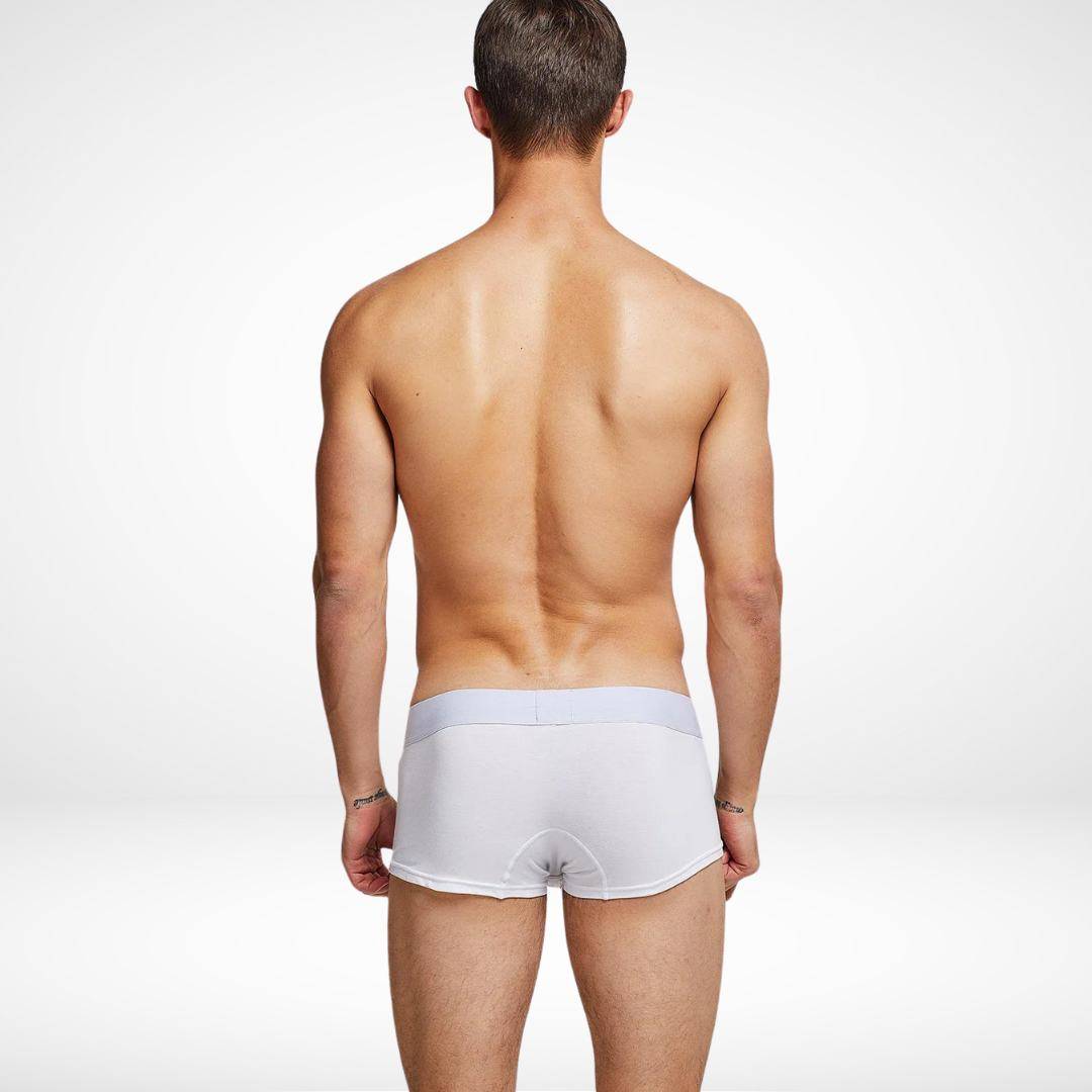 Back view of SeoBean soft breathable cotton men's boxer briefs in white, designed for comfort and a smooth fit.