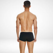 Back view of SeoBean soft breathable cotton men's boxer briefs in classic black, highlighting a seamless and comfortable design.