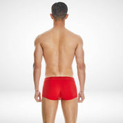 Back view of SeoBean soft breathable cotton men's boxer briefs in vibrant red, showcasing a seamless design for all-day comfort.