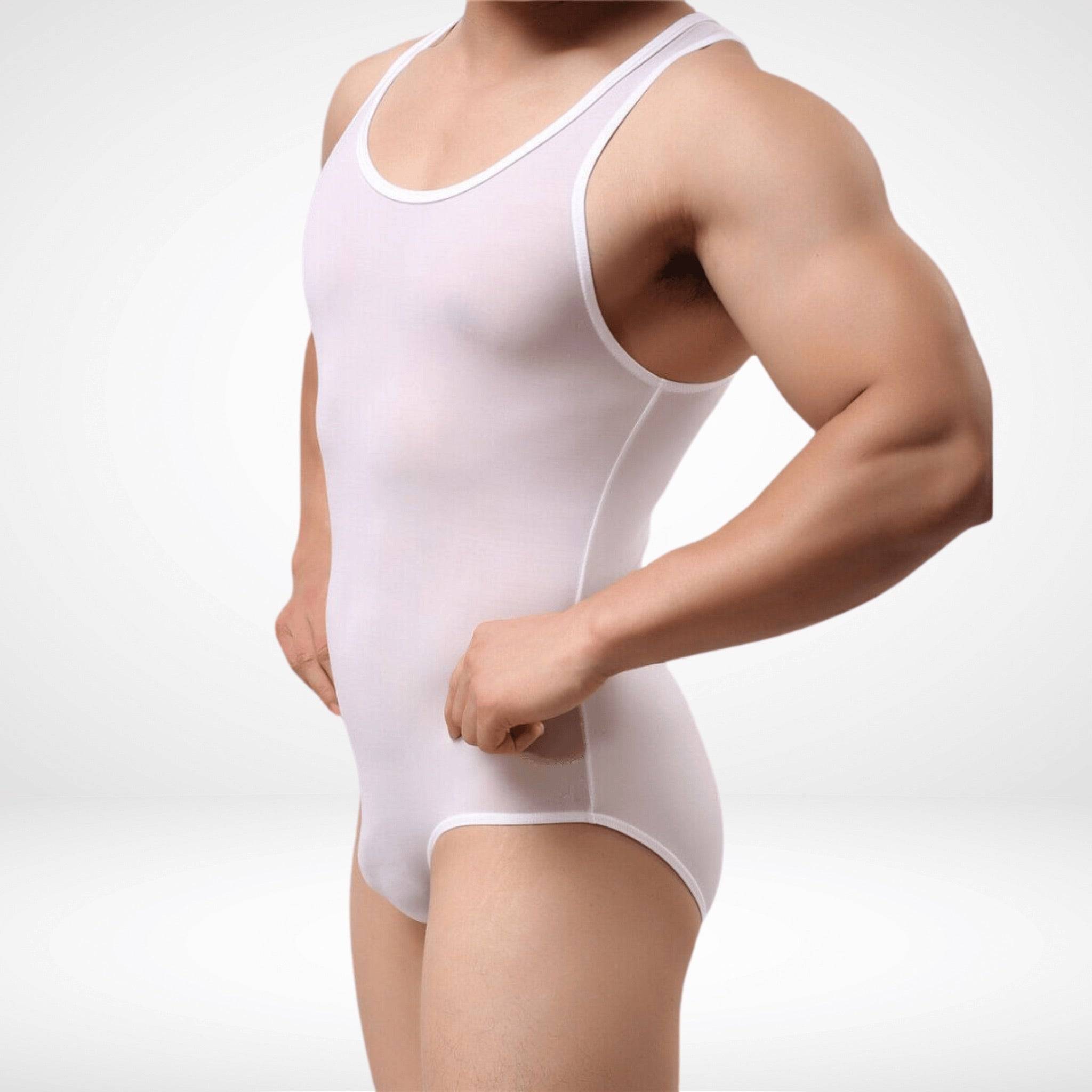 Sheer Form Fitted Men's Bodysuit Singlet - CrownJewel.co