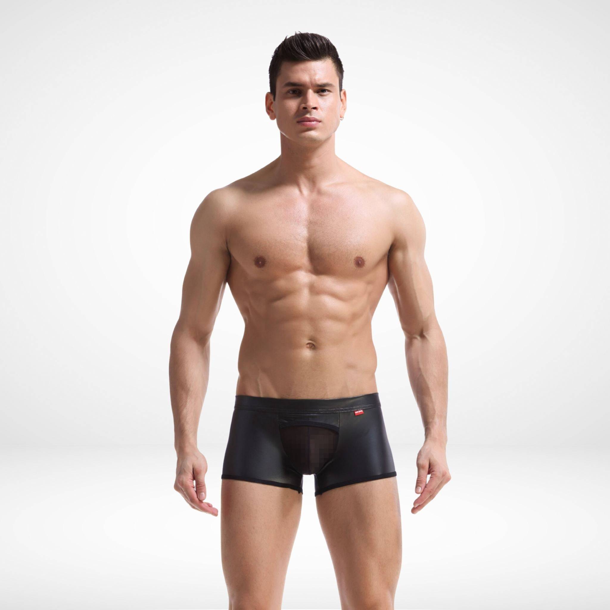 Sheer Front Faux Leather Boxer Briefs - CrownJewel.co