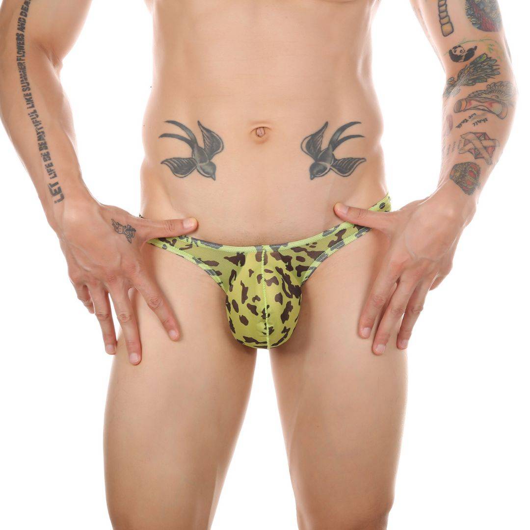 Leopard Print Men’s Thong Underwear - Green & Black