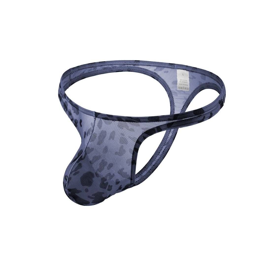 Leopard Print Men’s Thong Underwear - Blue & Black