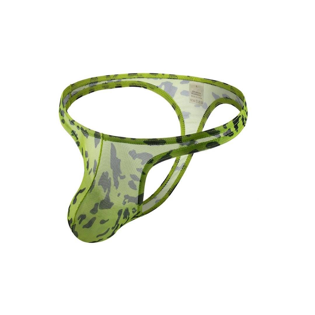 Leopard Print Men’s Thong Underwear - Green & Black