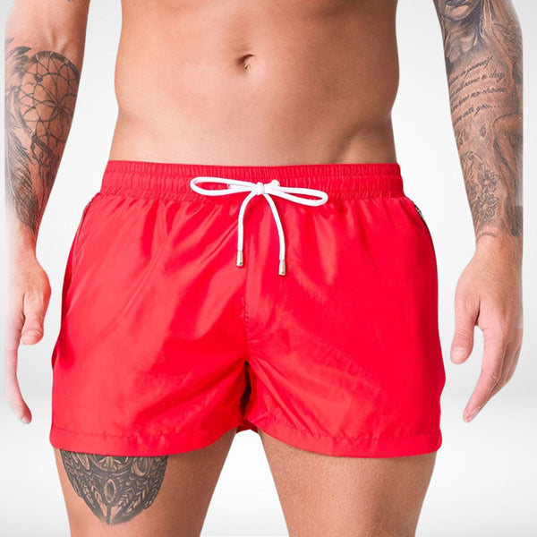 Short Solid Color Swim Trunks + Zipper Pockets - CrownJewel.co