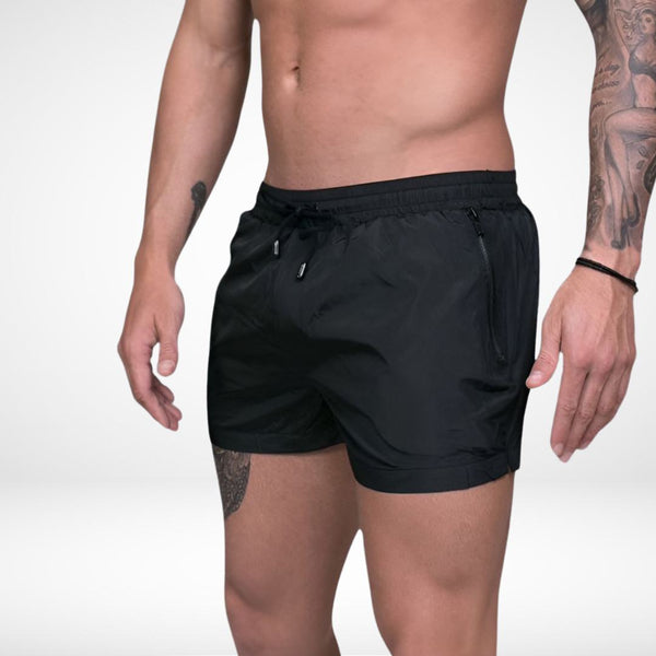 Short Solid Color Swim Trunks + Zipper Pockets - CrownJewel.co