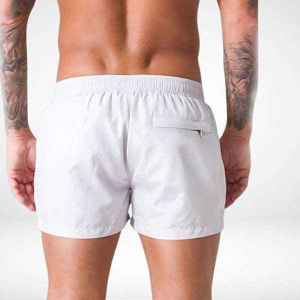 Short Solid Color Swim Trunks + Zipper Pockets - CrownJewel.co