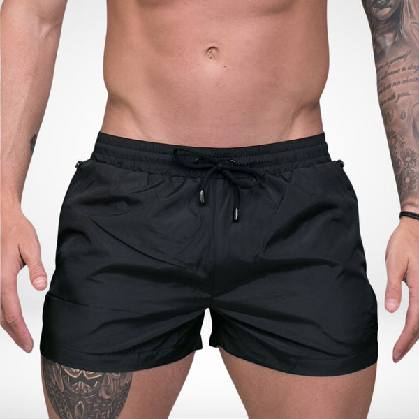 Short Solid Color Swim Trunks + Zipper Pockets - CrownJewel.co