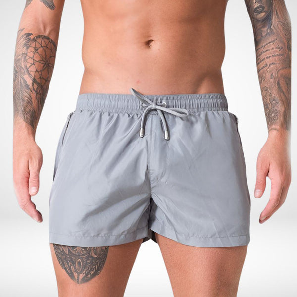 Short Solid Color Swim Trunks + Zipper Pockets - CrownJewel.co