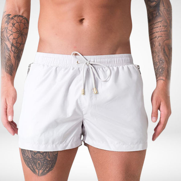 Short Solid Color Swim Trunks + Zipper Pockets - CrownJewel.co