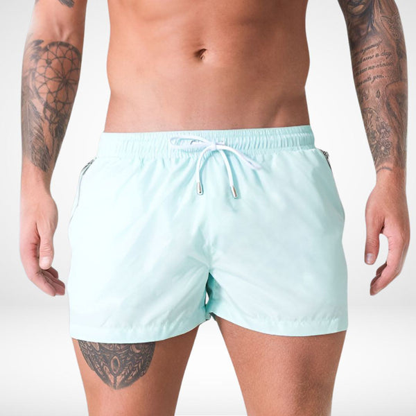 Short Solid Color Swim Trunks + Zipper Pockets - CrownJewel.co