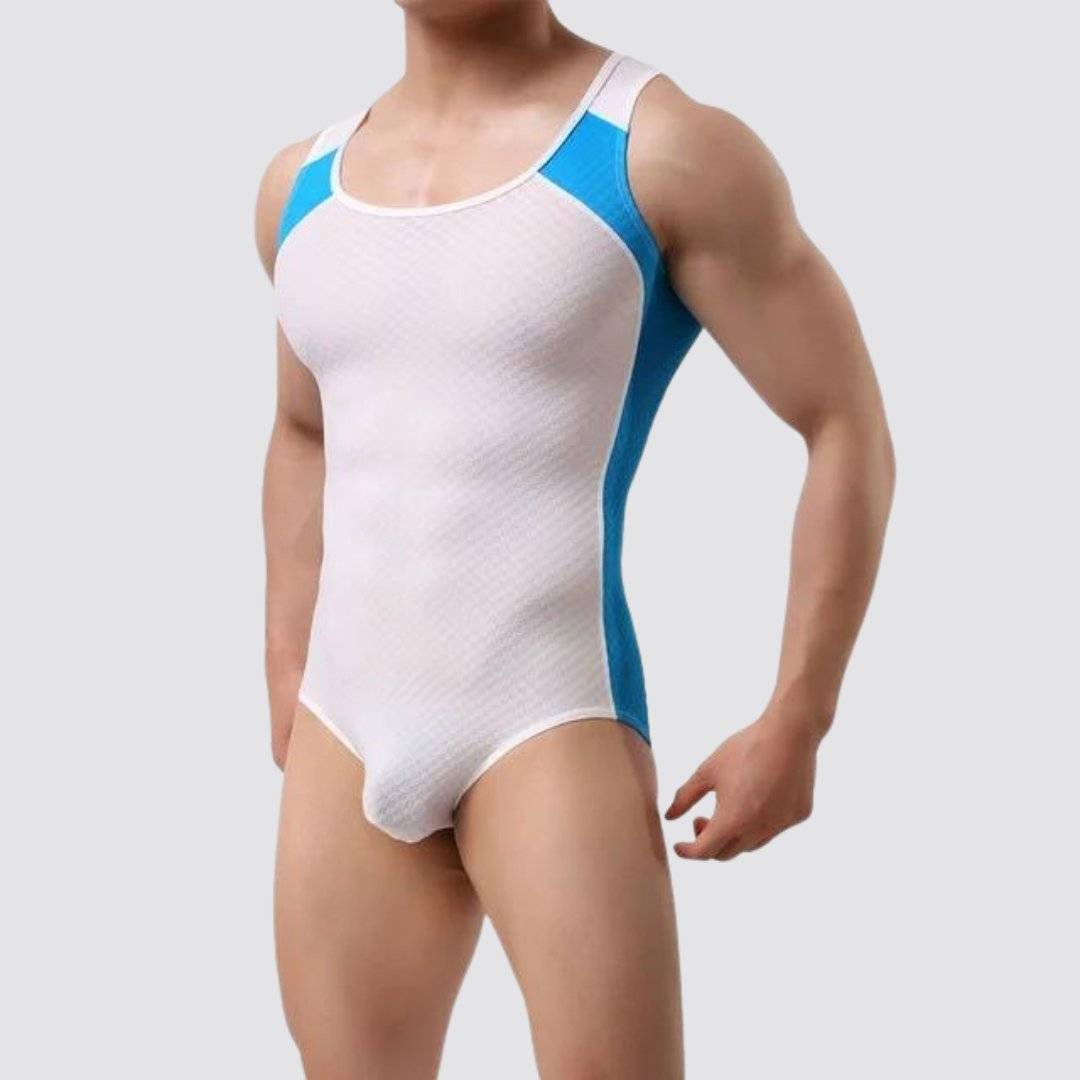 Side Stripe Form Fitting Men's Bodysuit - CrownJewel.co