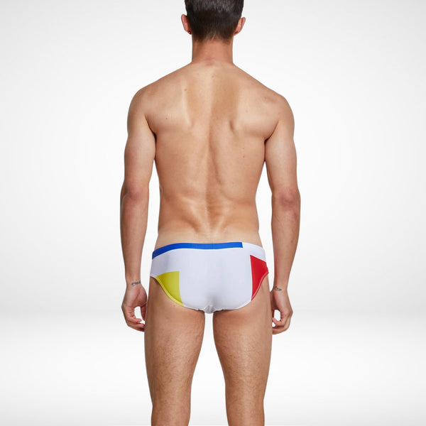 Tricolor Geometric Swim Briefs - CrownJewel.co